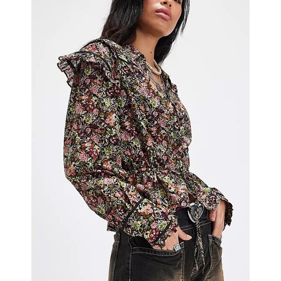 🎉LAST CHANCE🎉 FREE PEOPLE Printed Daybreak Blouse / Black Combo - Picture 2 of 12